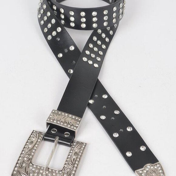 Rhinestone Buckle Metallic Plus Size Belt W/chain